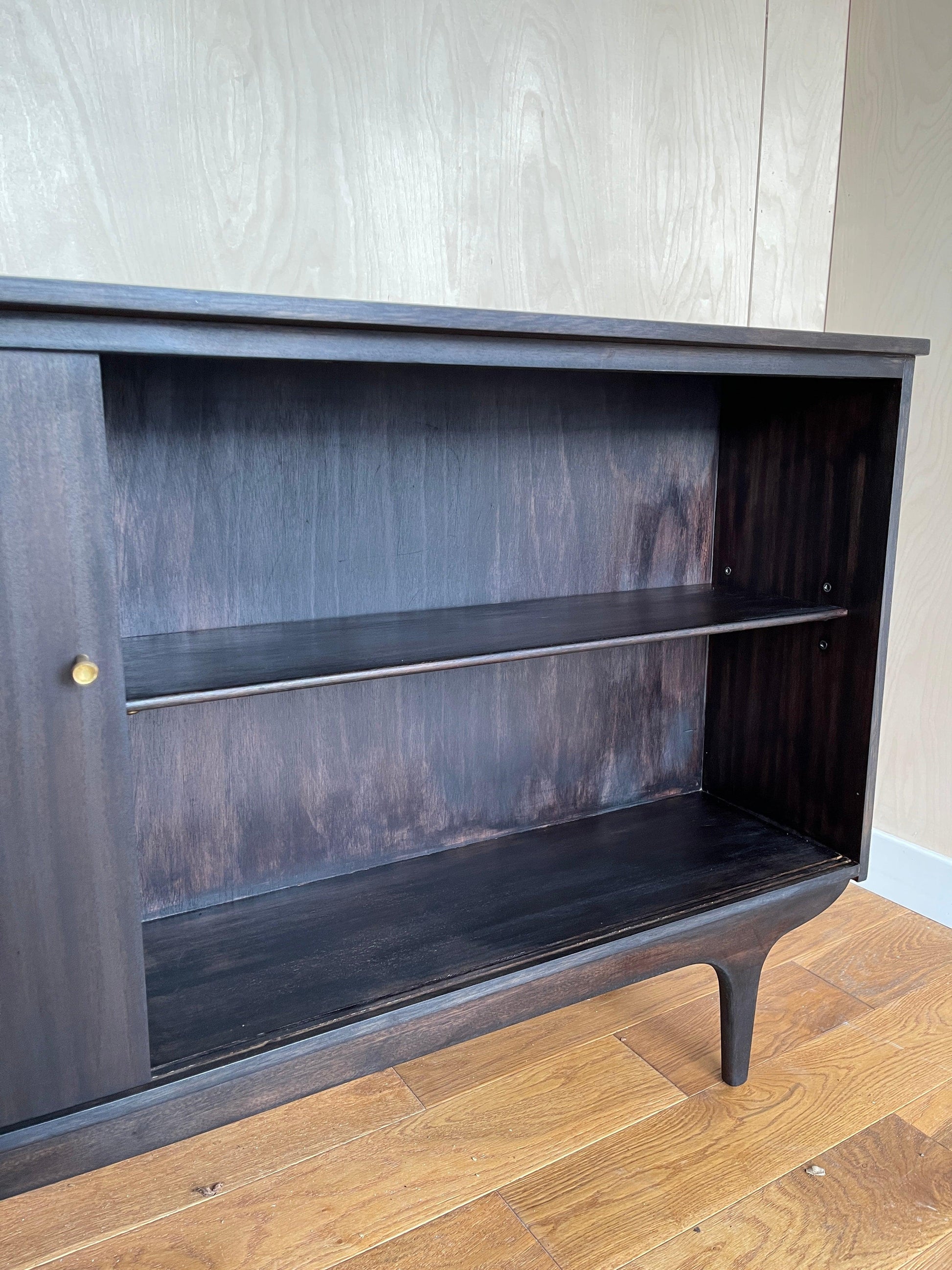 Mid Century Vintage Teak Display Cabinet Stained in Black - Supramobili