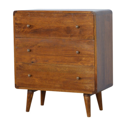 Solid Wood Curved Chestnut Chest Of Drawers