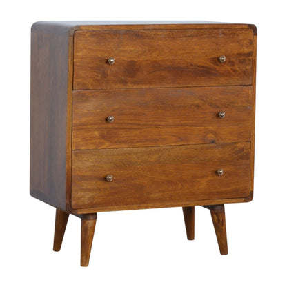 Solid Wood Curved Chestnut Chest Of Drawers