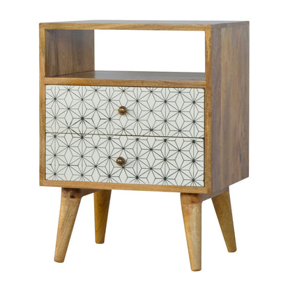 2 Drawer Geometric Screen-Printed Bedside with Open Slot