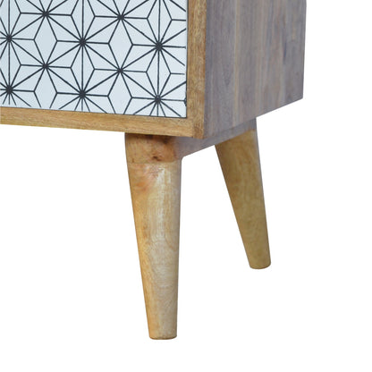 2 Drawer Geometric Screen-Printed Bedside with Open Slot